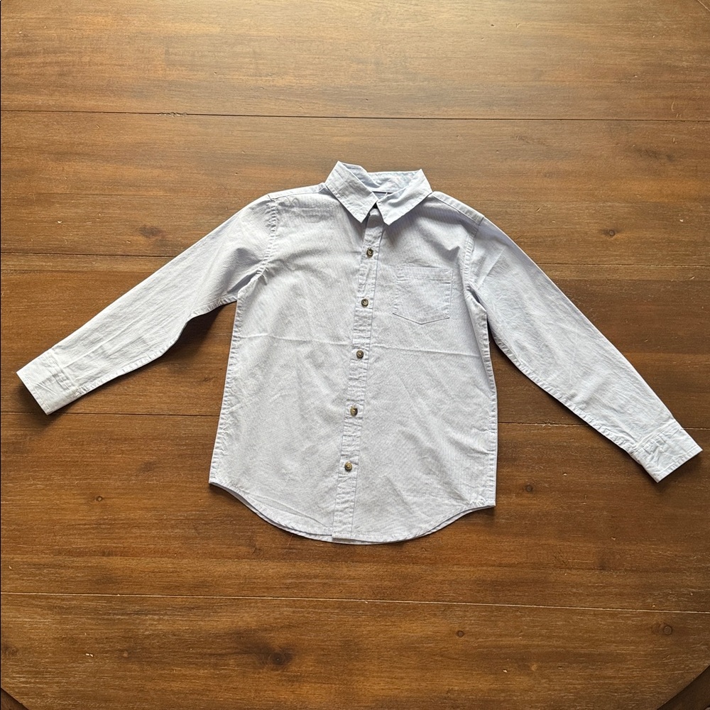 New Sz 6 Janie and Jack Blue striped seersucker pocketed dress shirt button down